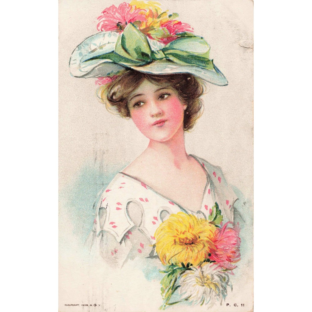Bangor Pennsylvania PA Postcard 1908 Dennis Millinery Lady Floral Hat 1909 Used - Picture 1 of 2